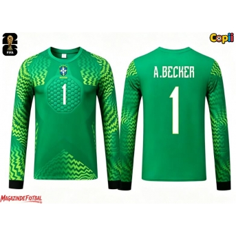 Brazilia Alisson Becker #1 Portarii Echipament de Fotbal Replică Mondial 2026 Copii Deplasare Mâneci Lungi (+ Șorturi)